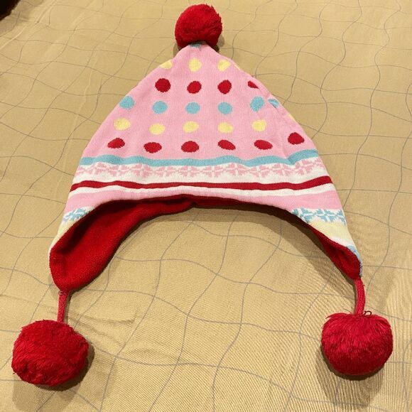 Hanna Andersson Other - Hanna Andersson Girls Fleece Knitted Beanie Hat Pink Red Polka Dots Medium